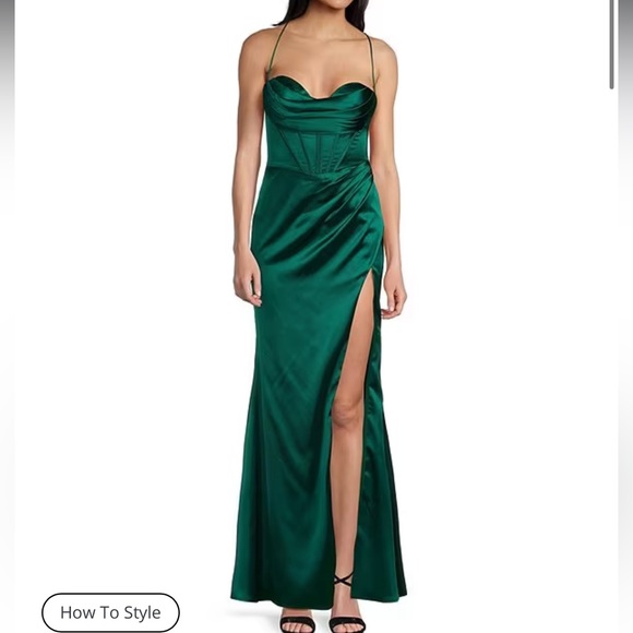 dillards Dresses Emerald Green Satin Formal Prom Dress Poshmark